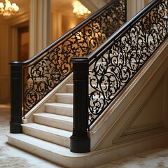 Artistic staircase with blooming garden background high resolution picture