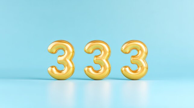 Gold Foil Number Three Balloons on Blue Background
