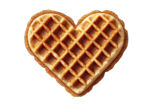 Heart-shaped waffle, golden brown, grid pattern