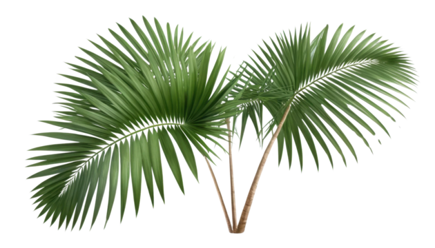 Isolated palm tree with tropical green leaves on a white background, evoking summer and nature