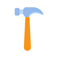 Claw hammer with orange handle striking a nail: construction tool icon