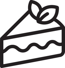 Simple Line Art Illustration of a Slice of Cake with Leaf Garnish on Top black