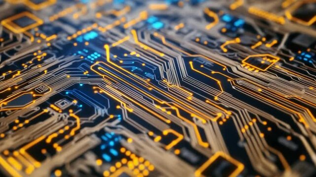 Close-up of a glowing circuit board