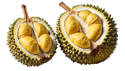 Obraz premium Gold, silver, and bronze medals rest on a white background beside a plate of delicious, ripe durian, a sweet, fresh tropical fruit from Thailand