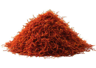 Fototapeta premium Pile of vibrant orange-red spice, a pyramid shape, against black background