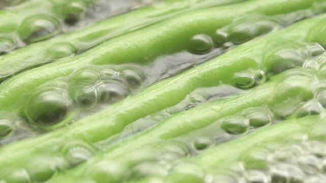 Boiled Snap Bean In Boiling Water. Close-up View
