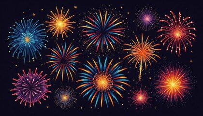 Naklejka premium Colorful Fireworks Display in the Night Sky for a Celebration