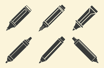 marker silhouette set, pen pencil marker paintbrush black vector silhouettes, icon