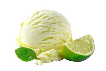 Lime ice cream scoop isolated on transparent background.