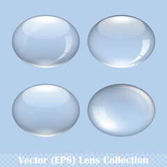 Transparent ellipse lens set, realistic glass sphere for buttons on transparent background, vector (EPS) illustration