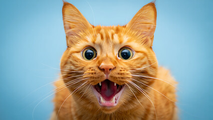 portrait of an orange cat shocked