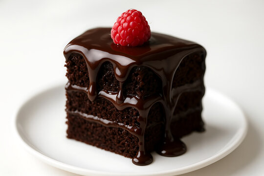 Chocolate cake slice with strawberry on plate dessert food photography
