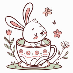Happy Bunny Spring garden SVG (in a teacup)