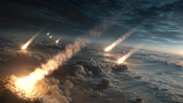 Vertical Meteor Shower &ndash; Fiery Descent Toward Earth in 4K