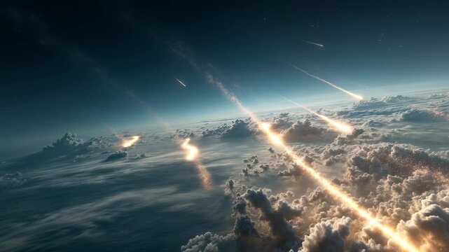 Vertical Meteor Shower &ndash; Fiery Descent Toward Earth in 4K