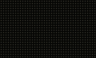 Seamless abstract geometric pattern with mini 4 leaves and stamen composition in gold brown and blue on black background. Vector illustration, for masculine shirt lady dress cloth cover decoration art