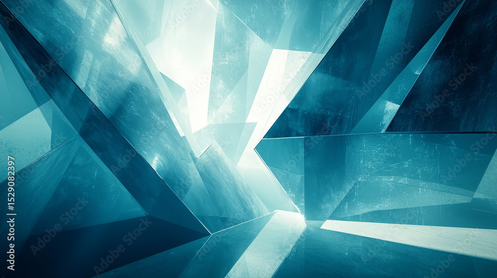 Poster abstract geometric shapes with sharp angles and glowing center create dynamic and energetic composit