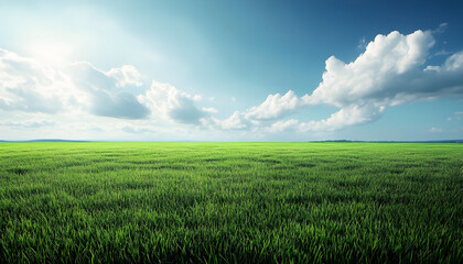 Obraz premium Green grass field with sky extending into empty space