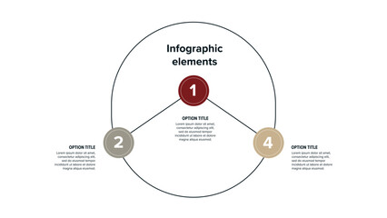 Business process chart infographics with 3 step circles. Round workflow graphic elements. Company flowchart presentation slide. Vector info graphic in flat design