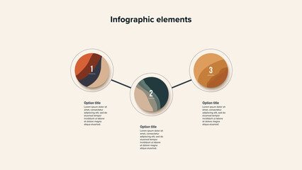 Business process chart infographics with 3 step circles. Round workflow graphic elements. Company flowchart presentation slide. Vector info graphic in flat design