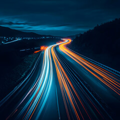 Obraz premium Neon Light Trails on Dark City Highway Long Exposure