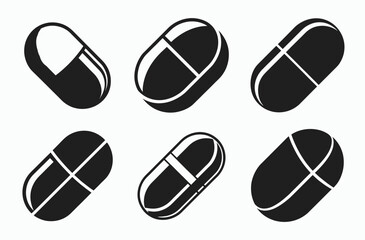 Pill icon, Pill set,  medicine and pills vector silhouettes  