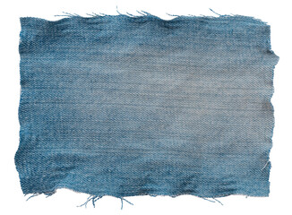 Piece of torn denim on a white background. Denim texture