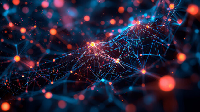 55555 Colorful neural network design with interconnected nodes and lines on a dark backdrop, showcasing the intricate network of neurons and synapses