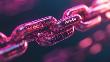 Connected Chain Links Displaying End To End Over Dark Backdrop Depicting Cybersecurity Awareness With Blurred Dots