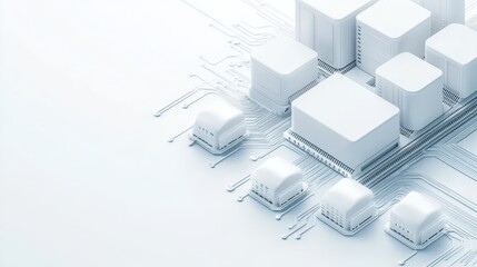 White Circuit Board with Cubes shows Cybersecurity Awareness Concept with Focus on Digital Data and Global Information on Light Surface