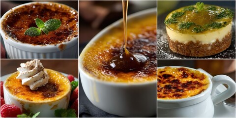 Assortment of delectable creme brulee desserts on display
