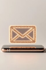 Glowing Envelope Appears Above a Mobile Device. Light Emanates from Frame. Concepts about Cybersecurity Awareness.