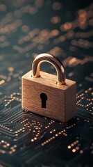 Padlock Symbol Sits Atop Glowing Network Circuit Board Demonstrating Cybersecurity Awareness and Digital Protection