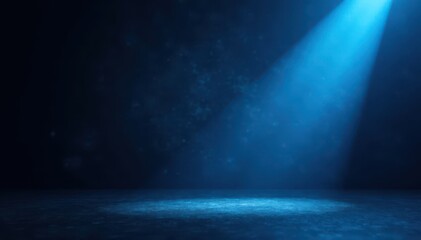 Single blue spotlight on black, textured backdrop, night, show