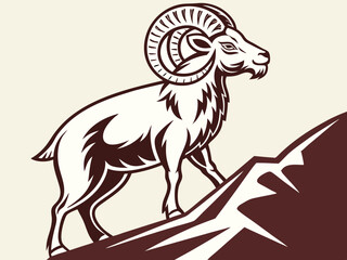 Obraz premium Powerful ram atop a mountain, showcasing strength and ambition.