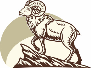Obraz premium Powerful ram atop a mountain, showcasing strength and ambition.