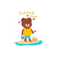 Cute bear Playing on the beach