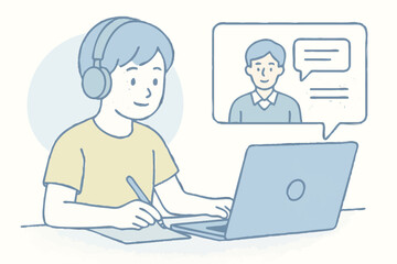 Business people and students working with laptops in an office illustration