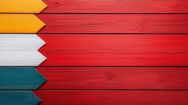 Colorful Wooden Planks with Arrows Indigo Yellow Red White Green Decor