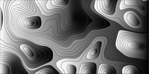 Generate a grayscale abstract topographic map illustration with smooth,flowing contour lines defining varying elevations,creating a sense of depth and three-dimensionality through subtle tonal gradien