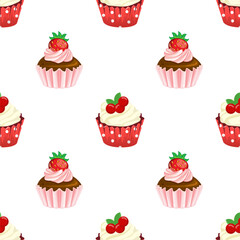 Cute Cupcake Seamless Pattern Illustration