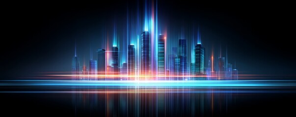 Futuristic Cityscape at Night: Neon Lights and Skyscrapers