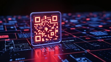 QR code illuminated in red on a tech-themed digital background - Powered by Adobe
