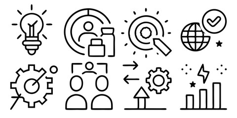 Hand drawn business icons set for strategy planning