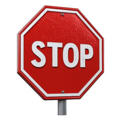 Red octagonal stop sign with white lettering