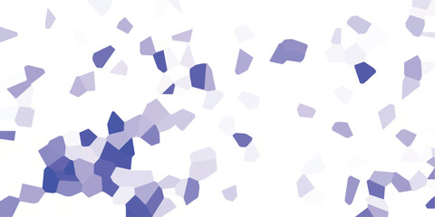 Abstract background with random geometric shapes in shades of blue and purple arranged against a white background offering a modern design.