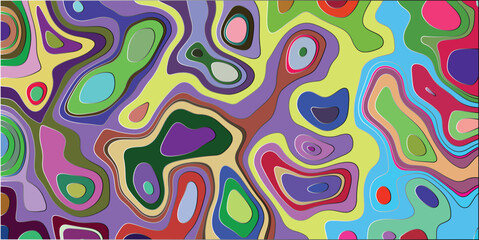 Abstract colorful topographic map style design with layered organic shapes and gradient transitions offering a vibrant visual texture for contemporary artwork applications.