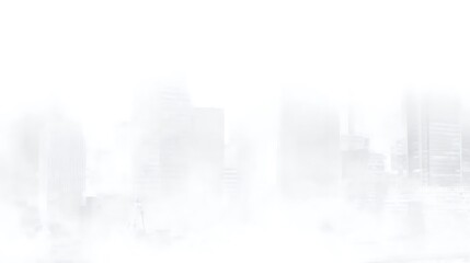 Misty cityscape shrouded in white fog