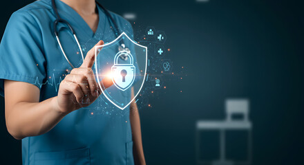 Healthcare Data Security: Doctor Protecting Patient Information Digitally