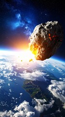 A visual of an asteroid heading towards Earth with dramatic effect